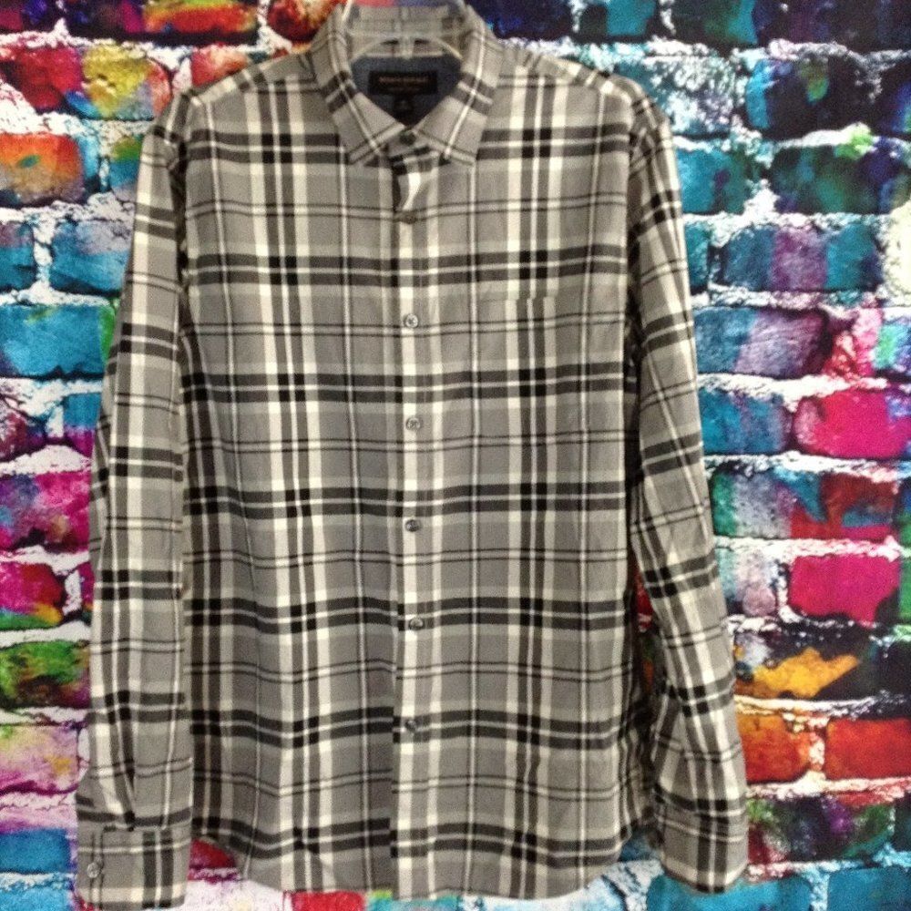 Banana Republic Untucked fit Plaid Button Down Organic Cotton Shirt Medium